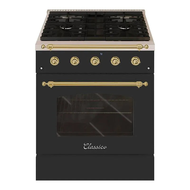 Bruciatore Freestanding Dual Fuel cucina, 4. 2 CuFt, 4 bruciatore, Grafite opaco con ottone Trim, CLASSICO, 4.2 CuFt