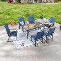 7 pezzi Set da pranzo rettangolare in metallo 7 pezzi, Blu, Set da pranzo da esterno