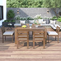 Set da pranzo all'aperto di legno di acacia 7 pezzi, Acacia legno da pranzo all'aperto Set con cuscini bianchi Adatto per patio, cortile, balcone, patio
