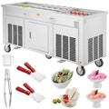 Macchina di rotolamento del gelato fritto 2Pcs, 17. 7in, acciaio inossidabile, acciaio inossidabile con compressore e 4 cecchini, 17.7 x 17.7in