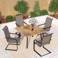 Set da pranzo all'aperto del patio del metallo del pezzo 5 pezzi, Set da pranzo all'aperto del patio del metallo con tavolo quadrato del legno e sedie del patio del C-Spring, nero