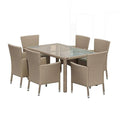 Set da pranzo all'aperto del parrucchiere Beige-Brown 7 pezzi, Set da pranzo all'aperto del beige-Brown con cuscino di Beige