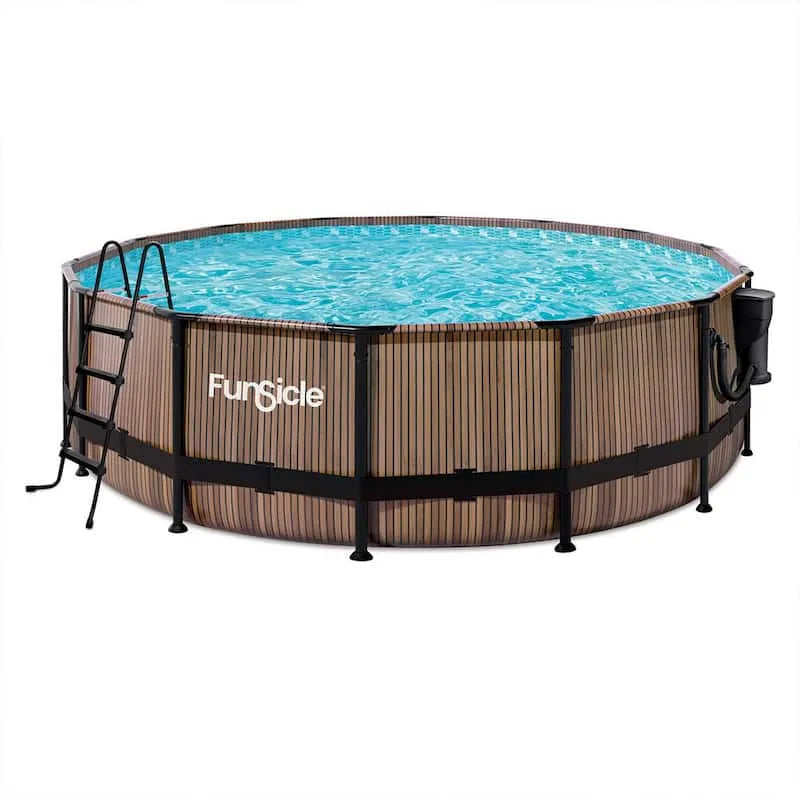16 ft, 48 in., Teak naturale, Telaio in metallo profondo sopra la piscina di terra