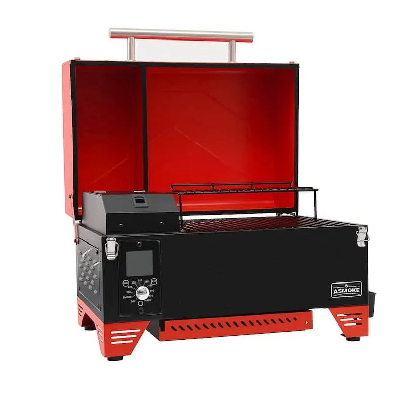 Griglia in pellet, Design compatto portatile, con sonda a carne, Piano piccolo, Controllo automatico Temp, AS350, Rosso