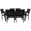Set da pranzo all'aperto in metallo per pezzi 7 pezzi, patio, tavolo e sedie in acciaio di alta qualità, Nero, Set da pranzo da esterno