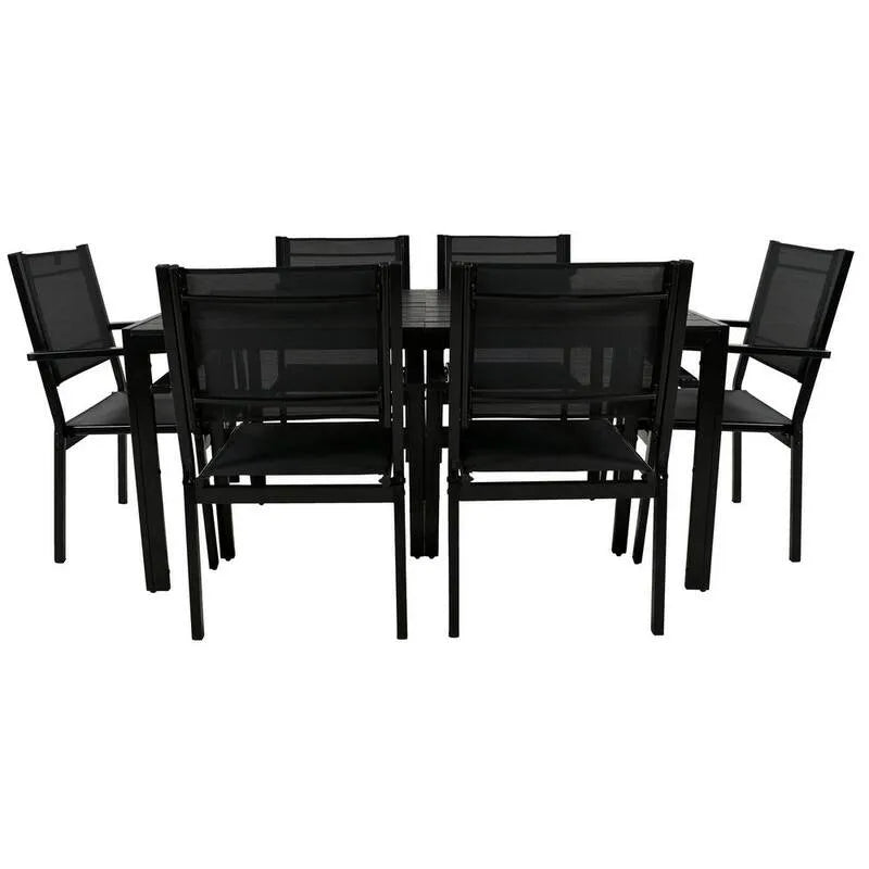 Set da pranzo all'aperto in metallo per pezzi 7 pezzi, patio, tavolo e sedie in acciaio di alta qualità, Nero, Set da pranzo da esterno