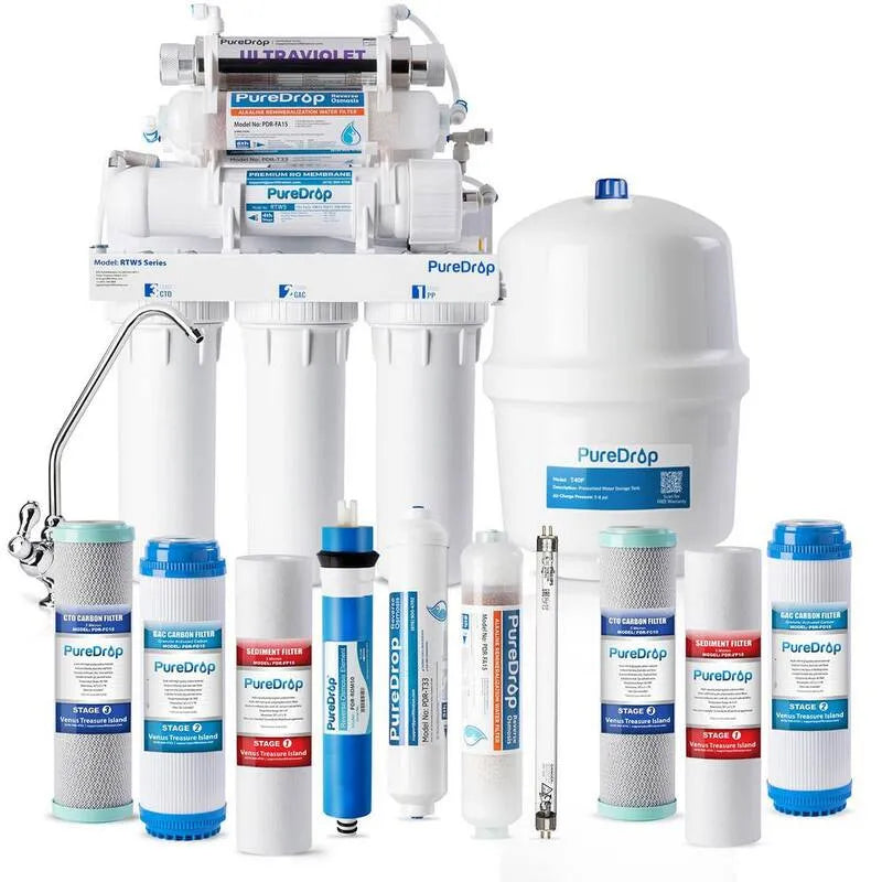 3-Pre-filters Sistema di filtrazione dell'acqua dell'osmosi inversa della fase 3Pre-filtri, 7-Stage, Plus Extra 3-Pre-filtri