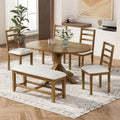 Set da pranzo esterno estendibile in legno marrone 6 pezzi, panchina 4 sedie da pranzo posteriori, bianco
