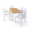 Tavolo da pranzo 7 pezzi, 29. 5 in., da esterno, Patio, Legno, Bianco, 29.5 in