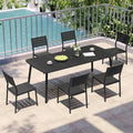 Set da pranzo all'aperto del patio del rettangolo di alluminio 7 pezzi, 1. 8 in., Foro dell'ombrello, 1.8 in, Nero, Set da pranzo da esterno