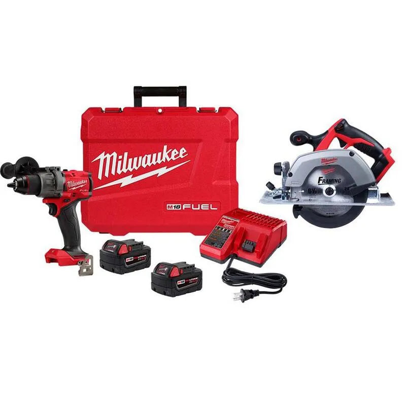18-V Milwaukee Kit driver per trapano martello da 18 V, Design senza cordone, 1/2 in., Sega circolare, M18, Senza spazzole