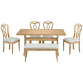 Tavolo da pranzo 6 pezzi legno all'aperto Set da pranzo, panca da pranzo e cuscino Beige