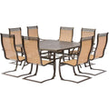 Set da pranzo all'aperto quadrato di alluminio di pezzi 9 pezzi, in alluminio quadrato esterno di pranzo con sedie a sling di primavera e tavolo da colata, orlo