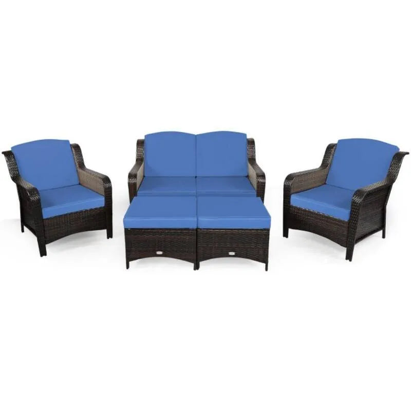 5 pezzi Set di sezioni a 5 pezzi, rattan sintetico Set di sezione esterna con cuscino di protezione