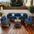 Divano sezionale, Patio, esterno, marrone, blu, soggiorno, Peacock Blue, Divani da esterno