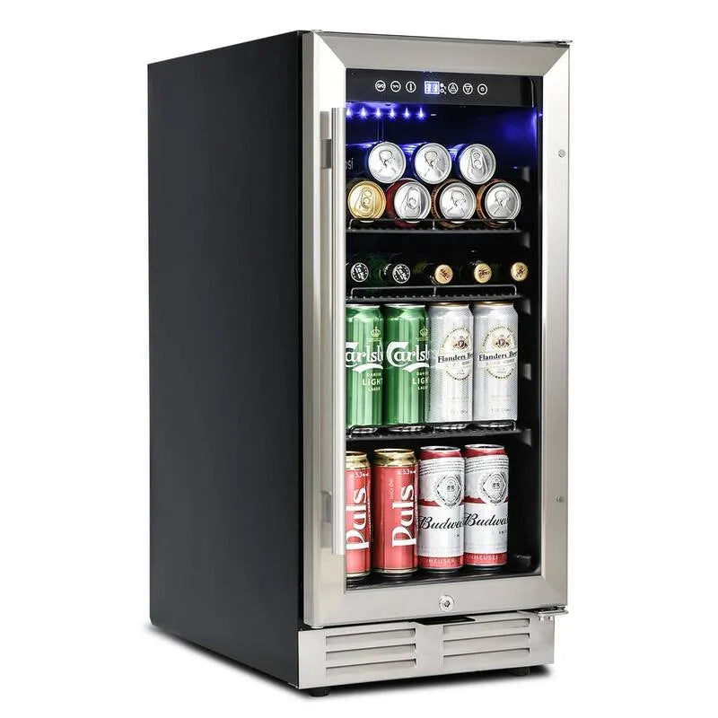 Unbranded, 120 lattine 6 bottiglie 15 pollici. Vino da 6 bottiglie incorporato e freestanding e 120 lattine bevande refrigeratore con scaffali regolabili, Nero/argento