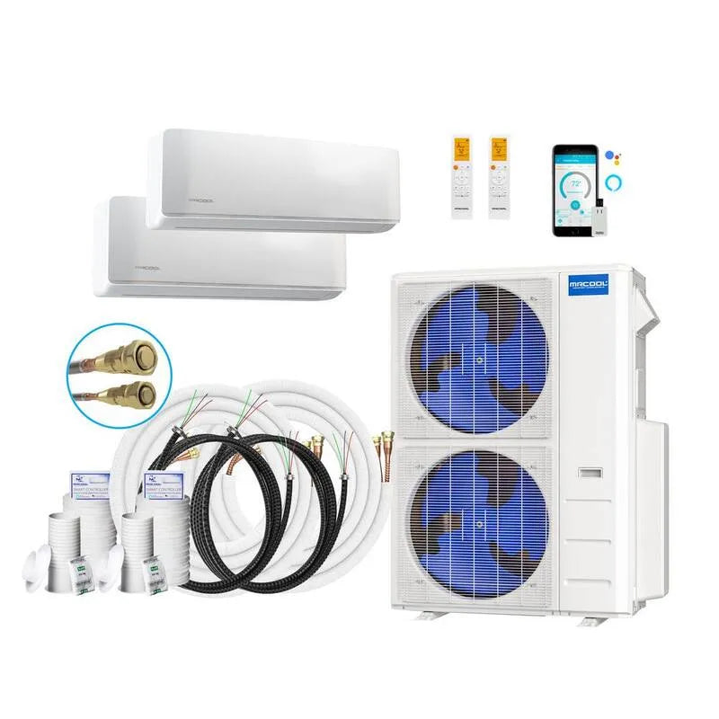 MRCOOL 4-Ton sistema mini-split senza canalizzazione, 20. 5 SEER, 48000 BTU, 75ft, 2-Zone, 36K, 18K, 48,000 BTU, 16,75ft