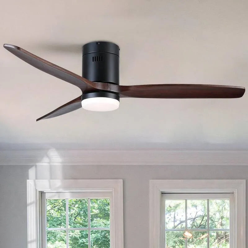 Ventilatore da soffitto, telecomando, 52 dentro., da interno, Nero, Legno solido, Luce LED