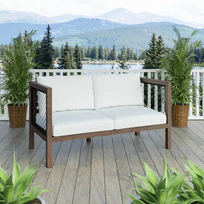 Sedia da giardino in legno con rattan sintetico nero e cuscino bianco, Acacia