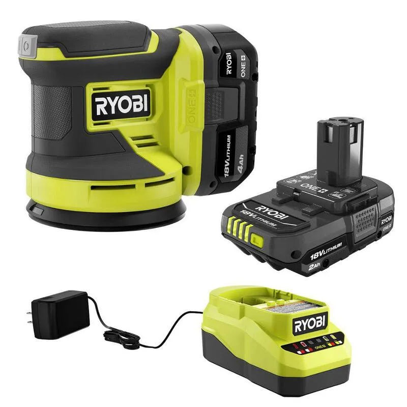 RYOBI Kit Sander a orbita casuale, 18V, 5 in., Design senza cordone, 4. 0 Ah, 2. 0 Ah, 4.0 Ah, 2.0 Ah