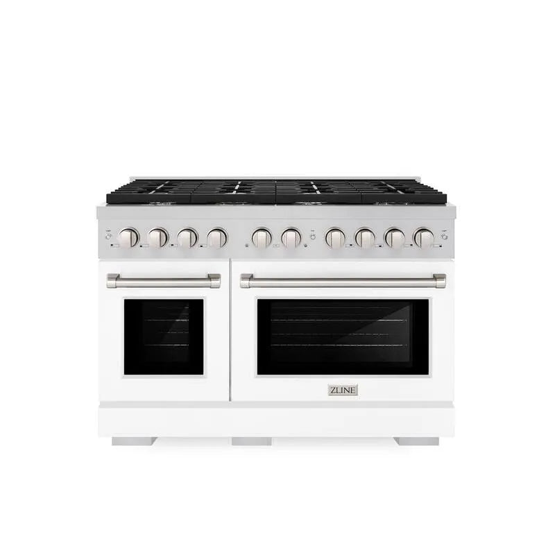 Gamma di gas, 48 in., 8 bruciatore, Acciaio inossidabile, Cucina a convezione, Bianco