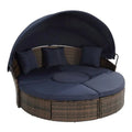 Divano Bali Canopy Bed Round Lounge, Cuscini blu, rattan sintetico da esterno Day Bed con Canopy