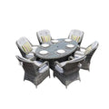 7 pezzi Set da pranzo all'aperto 7 pezzi Wicker Oval, grigio Wicker Oval Set da pranzo all'aperto con cuscini grigi