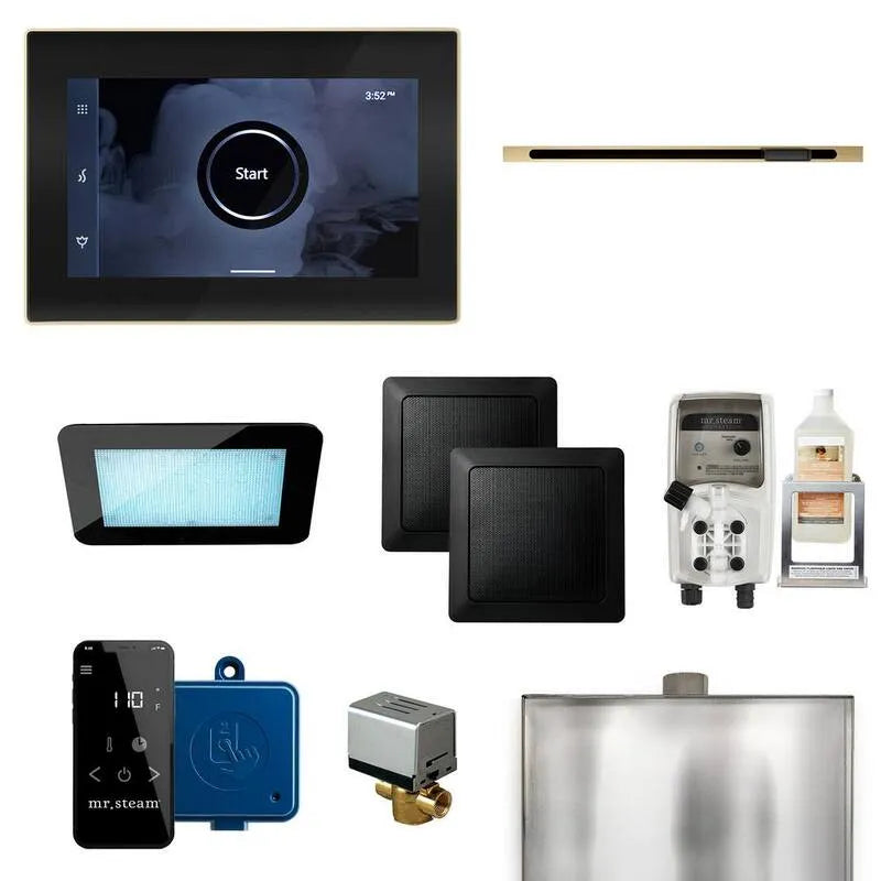 Generatore, Kit di controllo del generatore di vapore lineare con controllo iSteamX e vapore lineareHead in ottone raso nero, Ottone in raso, Generatori di vapore per doccia