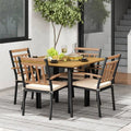 5 pezzi Set da pranzo all'aperto in legno di pezza, nero, set da pranzo all'aperto in legno con cuscino beige