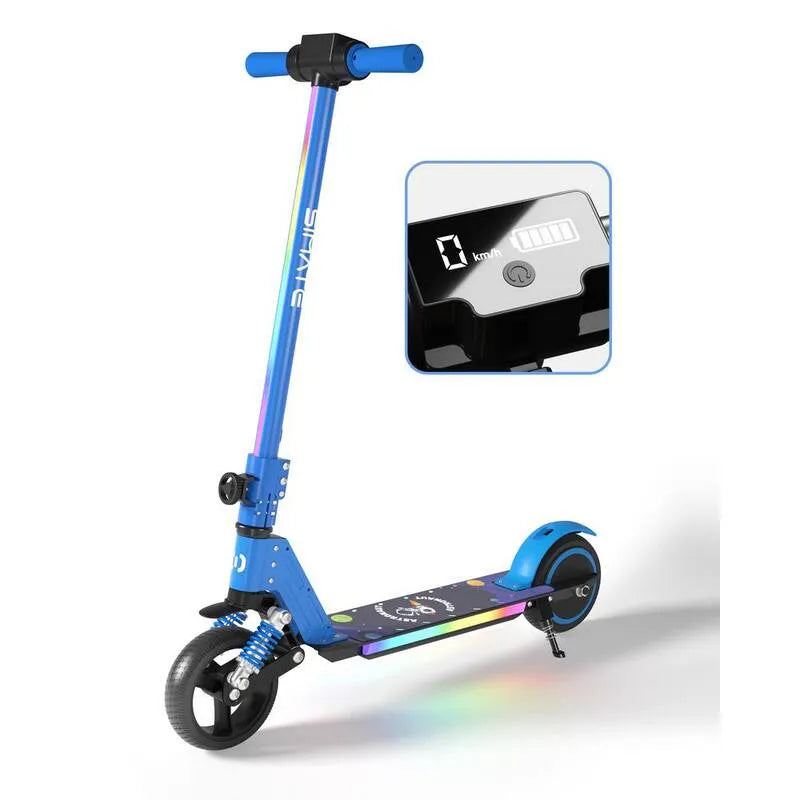 130-Watt, 6. 5 in., 130-Watt scooter elettrico pieghevole per bambini, Pro E-Scooters con luci e LED Display Max velocità 14 km/h, Blu, Design pieghevole, 6.5 in