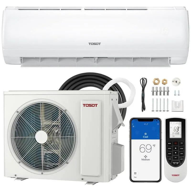 Sistema di spacco senza fili 12000 BTU SEER2, 20 SEER2, 1 Tonnellata, 230V, Wi-Fi, Funzione di calore, Wi-Fi, 12,000 BTU