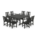Set da pranzo all'aperto quadrato di plastica di Trestle 9 pezzi, Prairie, Nero