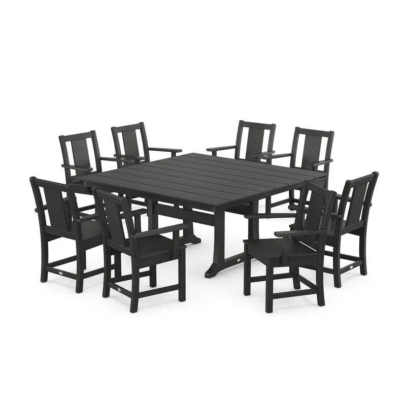 Set da pranzo all'aperto quadrato di plastica di Trestle 9 pezzi, Prairie, Nero