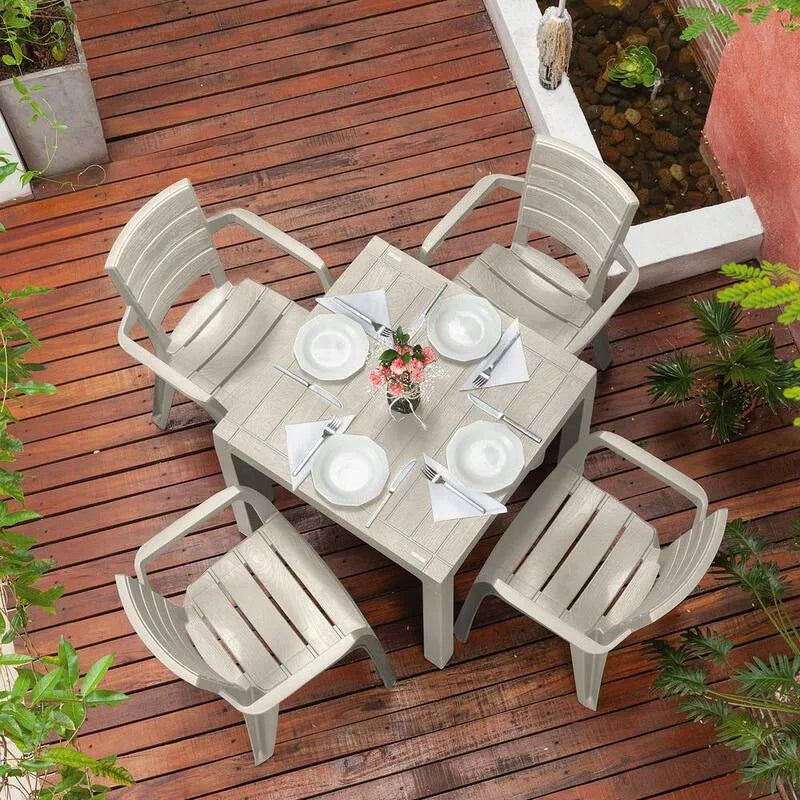 Set da pranzo per patio interno e esterno 5 pezzi, Taupe