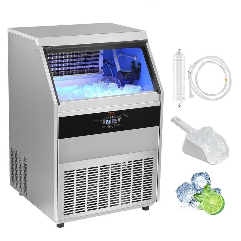 fabbricatore di ghiaccio W 450 lbs. /24H, 25. 39 in., Capacità di stoccaggio, Design commerciale-classico, Argento, 25.39 in., 25.39 in.