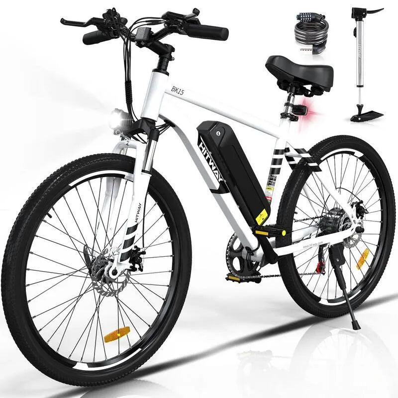 500W/36V, 26 in., 12Ah, 26 in. Bici elettrica per adulti con batteria rimovibile Comune di città Ebike bianco