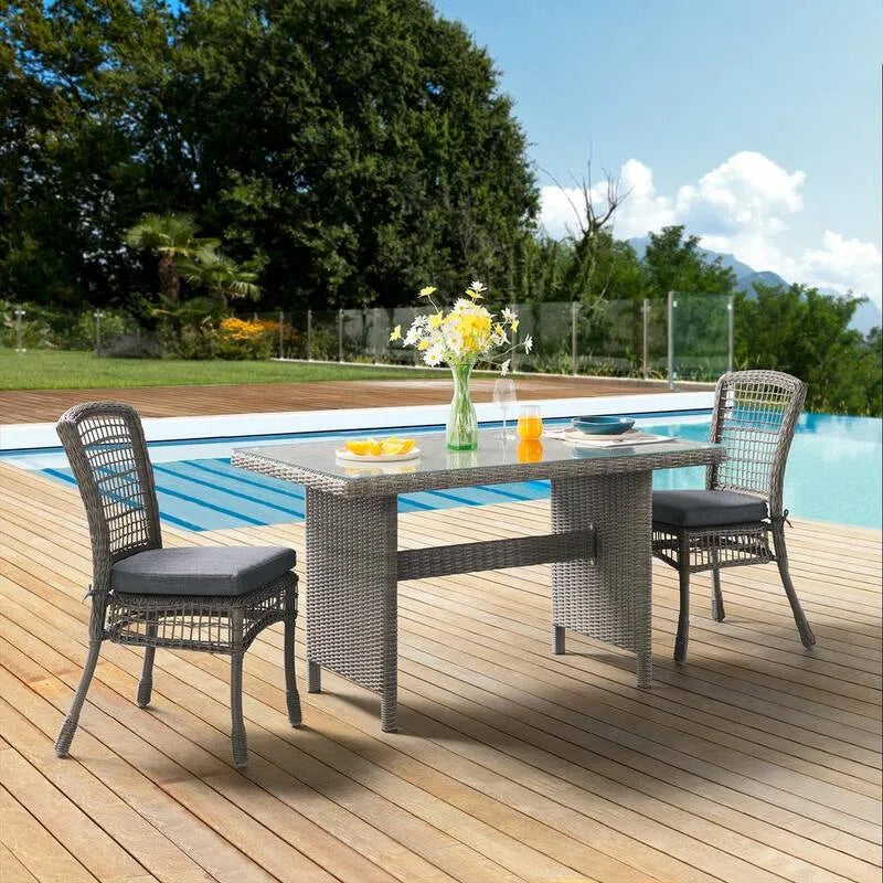 3 pezzi Set da pranzo all-Weather con 3 pezzi, tavolo H con piano in vetro e 2 sedie da pranzo con cuscini, 30 in