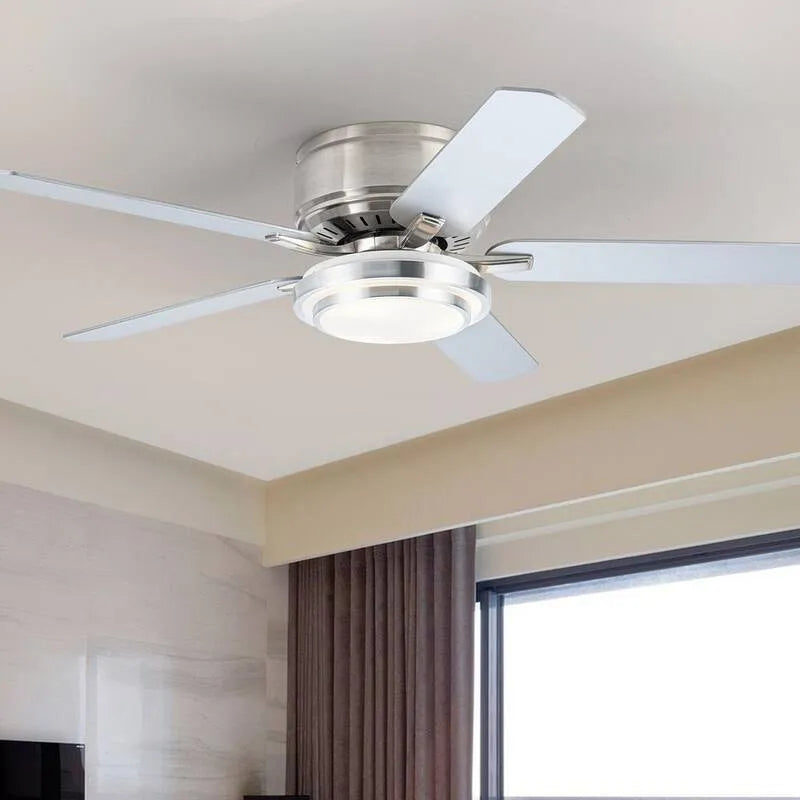 Ventilatore da soffitto, 52 in., Telecomando, Montaggio a flusso, da interno, Nickel