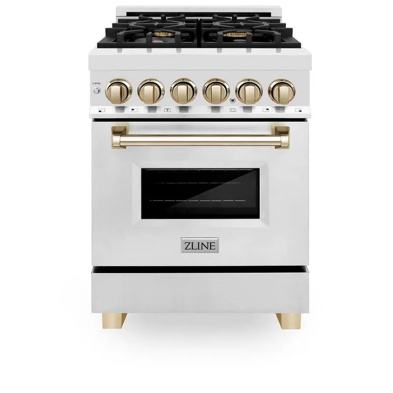 Bruciatore Dual Fuel cucina, 24 in., 4 bruciatore, Acciaio inossidabile, Autografo, Oro