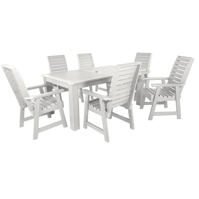 Set da pranzo all'aperto rettangolare in plastica riciclato 7 pezzi, Meteoly, Bianco