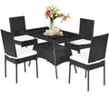 5 pezzi Set da pranzo all'aperto del parrucchiere 5 pezzi, Set da pranzo all'aperto del tergicristallo con tavolo di vetro e cuscini di beige, nero