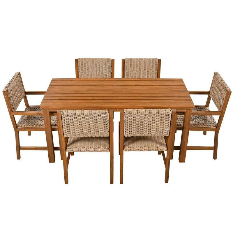 Tavolo da pranzo 7 pezzi, da esterno, Patio, Marrone, Legno