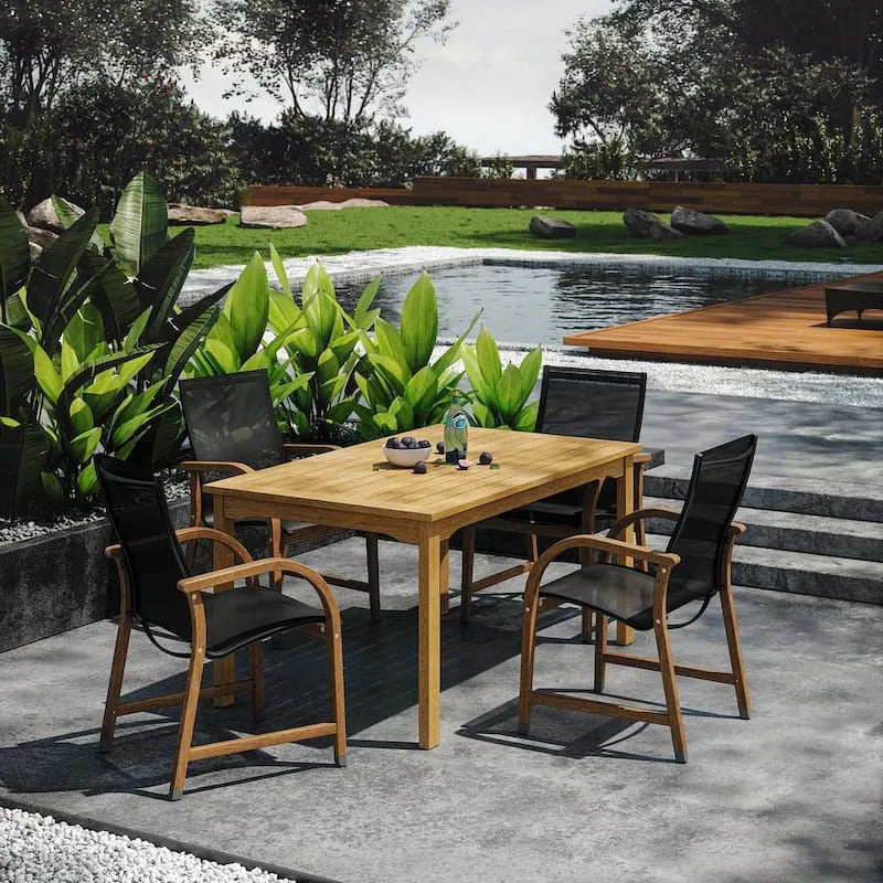 Set da pranzo rettangolare piatto patio 5 pezzi, Bahamas, Eucalyptus legno set da pranzo rettangolare patio