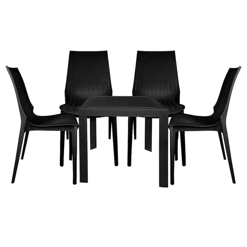 5 pezzi Set da pranzo all'aperto quadrato di plastica di pezzi 5 pezzi, Kent, nero di plastica quadrato Set da pranzo all'aperto