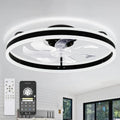 Ventilatore da soffitto, 20 pollici, Montaggio a flusso, da interno, Reversibile, Nero, Dimmerabile, Luce a LED