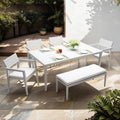 6 pezzi Set da pranzo all'aperto in alluminio per esterni in pizzo, con cuscini in tessuto bianco Sunbrella e foro dell'ombrello