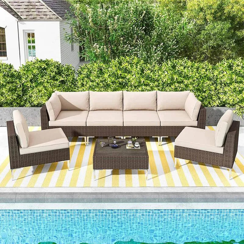 7 pezzi Set di sezione esterna, Cuscini di Beige