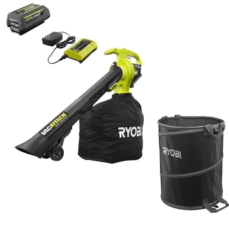 RYOBI 40V Vac Attacco vuoto senza cordone Foglia Aspirapolvere, Design senza fili, 5. 0 Ah, 5.0 Ah, Nero, soffianti a soffietto senza piombo
