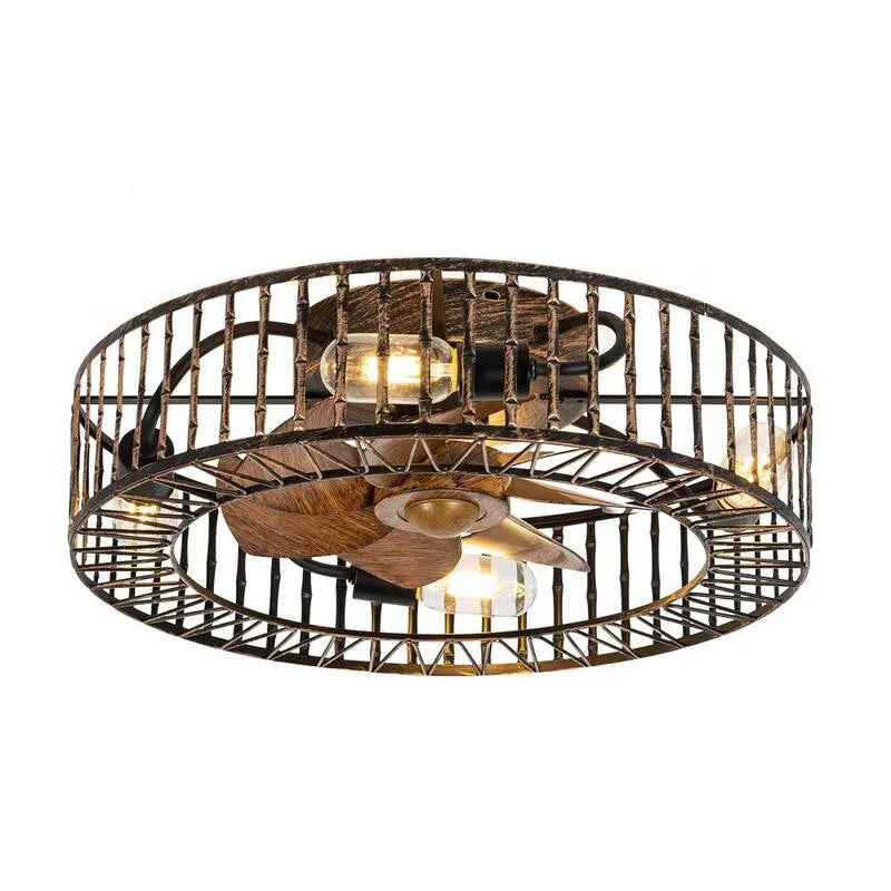 Ventilatore da soffitto, 18 pollici, telecomando, montaggio a flusso, interno, nero, oro, 18 in