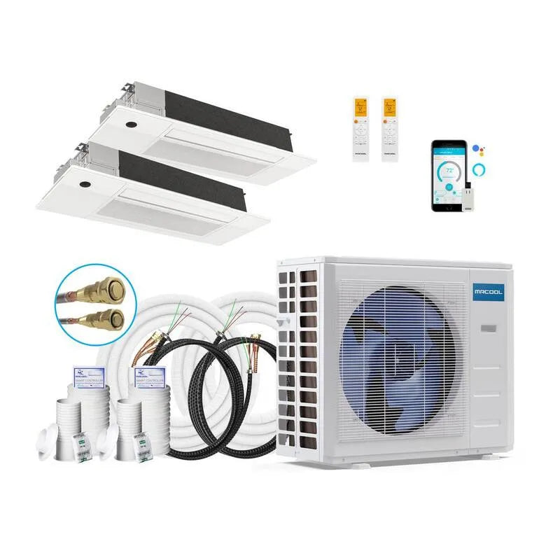 MRCOOL 1. 5-Ton sistema mini-split senza canalizzazione, 21 SEER, 18000 BTU, 25ft, 2-Zone, 12K, 18,000 BTU, 25,25ft, Bianco, Sistemi multisplit